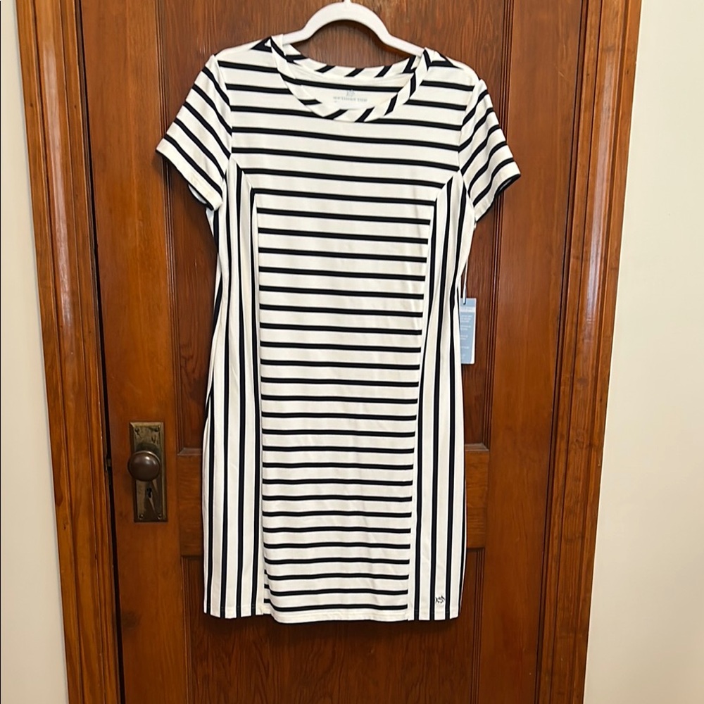 Southern Tide White and Blue Asymmetrical Raglan Dress